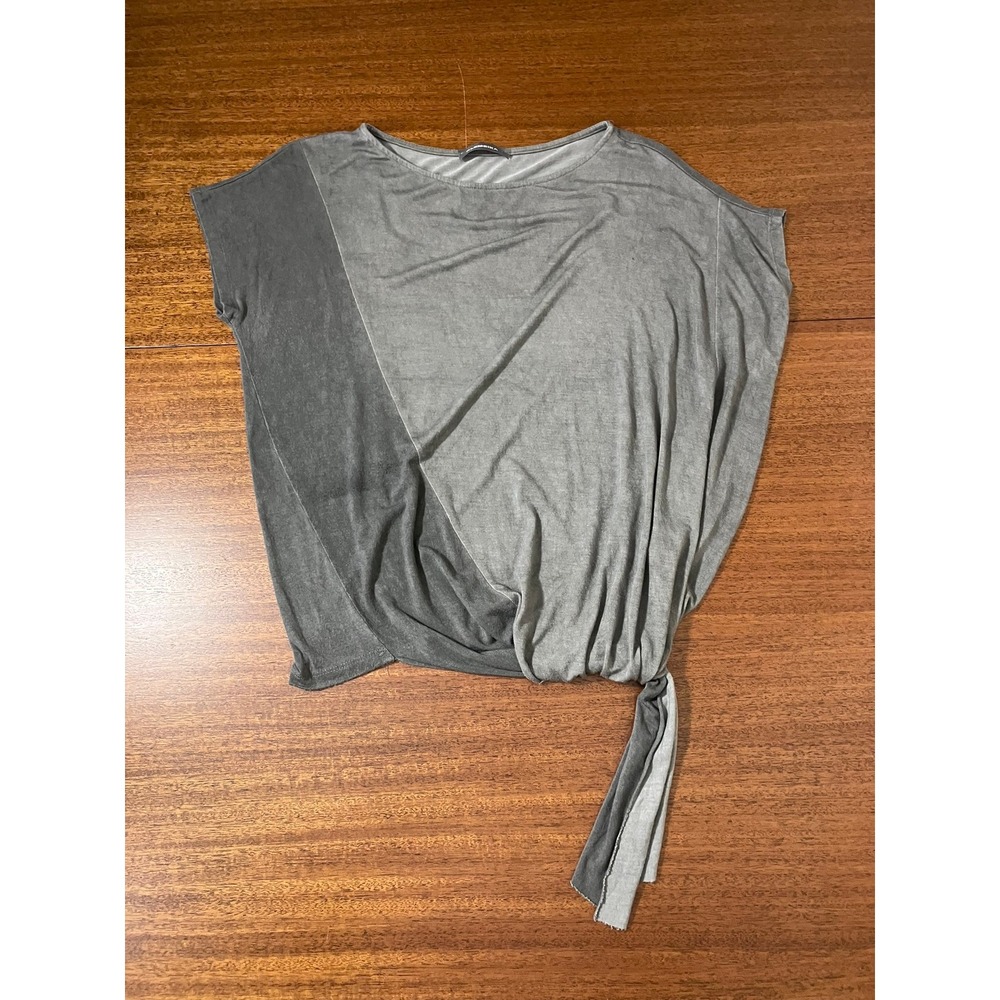 Alembika Womens Size 1 Gray Colorblock Asymmetrical Tie Front Draped Top Viscose